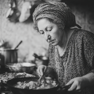 Keksa yoshdagi ayol sog'lom taom tayyorlaydi